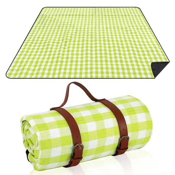 LANDLIT Extra Large Picnic Outdoor Blanket, 80"x 80" Waterproof and Foldable Beach Blanket with Carry Strap, 3-Layer Soft Fleece Outdoor Blanket for 6 to 8 Adults Camping, Travel, Park, Grass, Patio