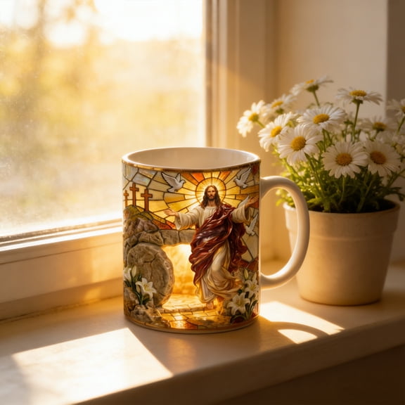 Jesus Christ Resurrection Coffee Cup Ceramic Mug 15Oz Religious Gift For Christians Bible Verse Inspired