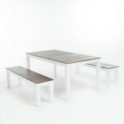Frisco 3 Piece Outdoor Wood Picnic Set, Dark Brown and White
