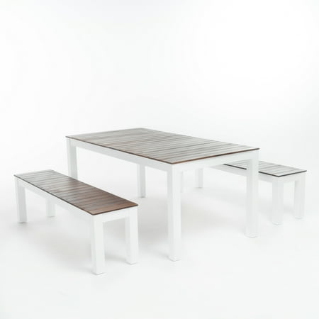 Frisco 3 Piece Outdoor Wood Picnic Set, Dark Brown and White
