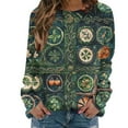 thumbnail image 4 of Xuyuer St. Patrick's Day Round Neck Sweatshirt for Women Lucky Shamrock Long Sleeve Shirt Ireland Gift Clover Print Fit Casual Pullover Fashion Loose Tops, 4 of 5