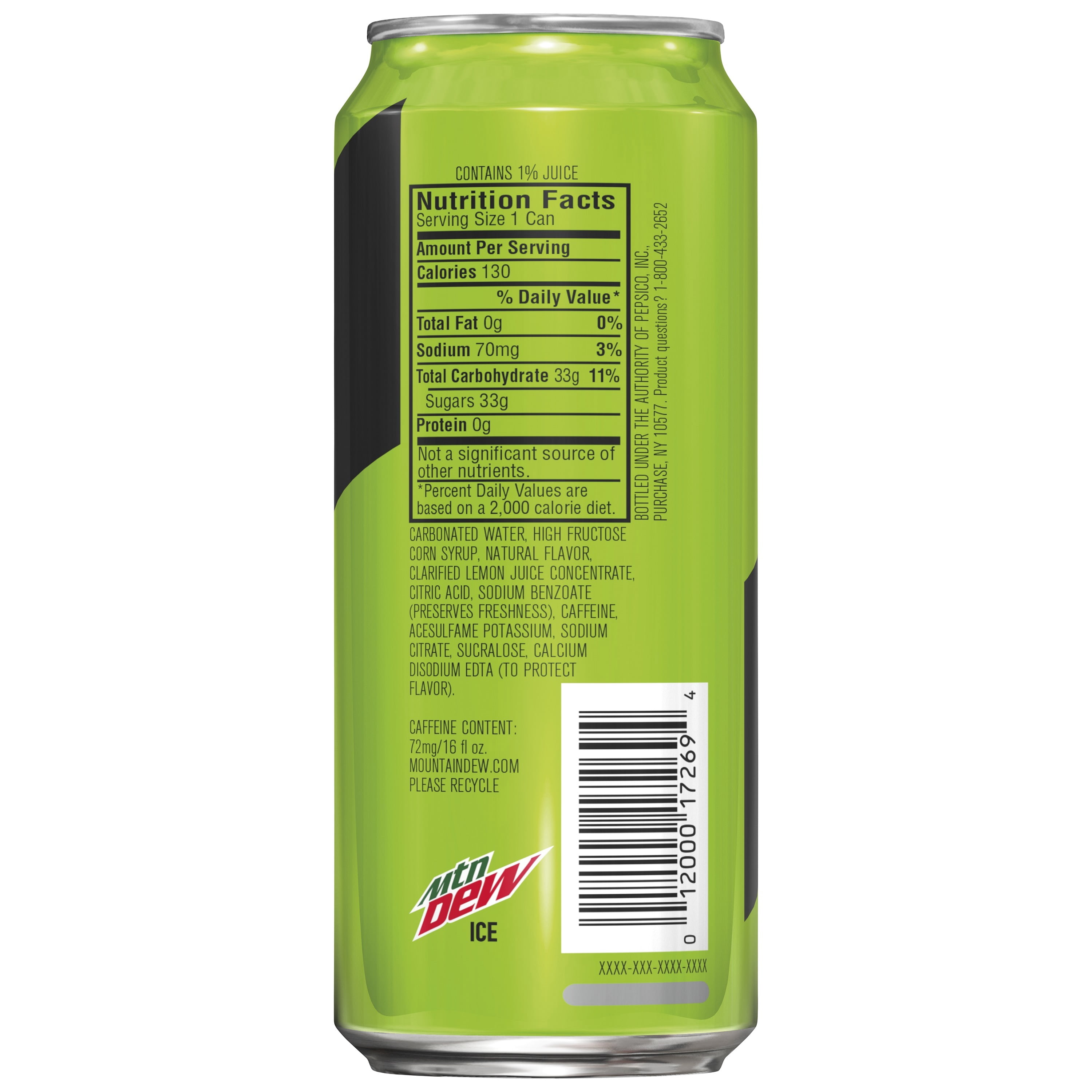 Mountain Dew ICE, Lemon Lime Soda, 16 fl oz. Can