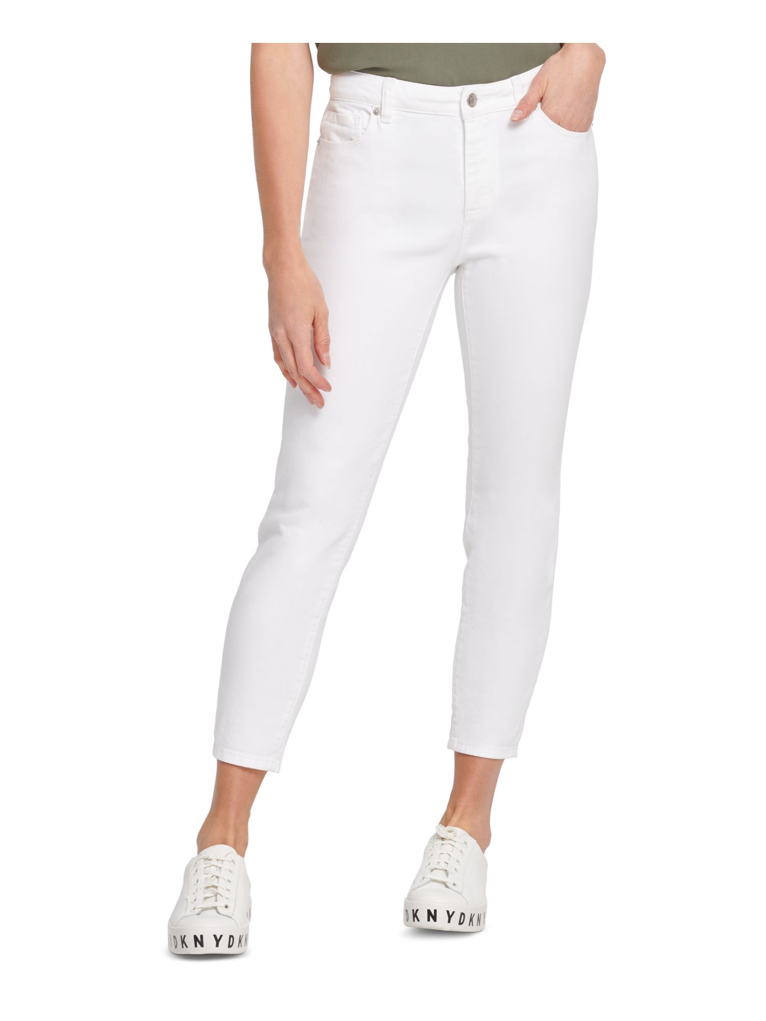 DKNY Womens White Frayed Cropped Jeans 