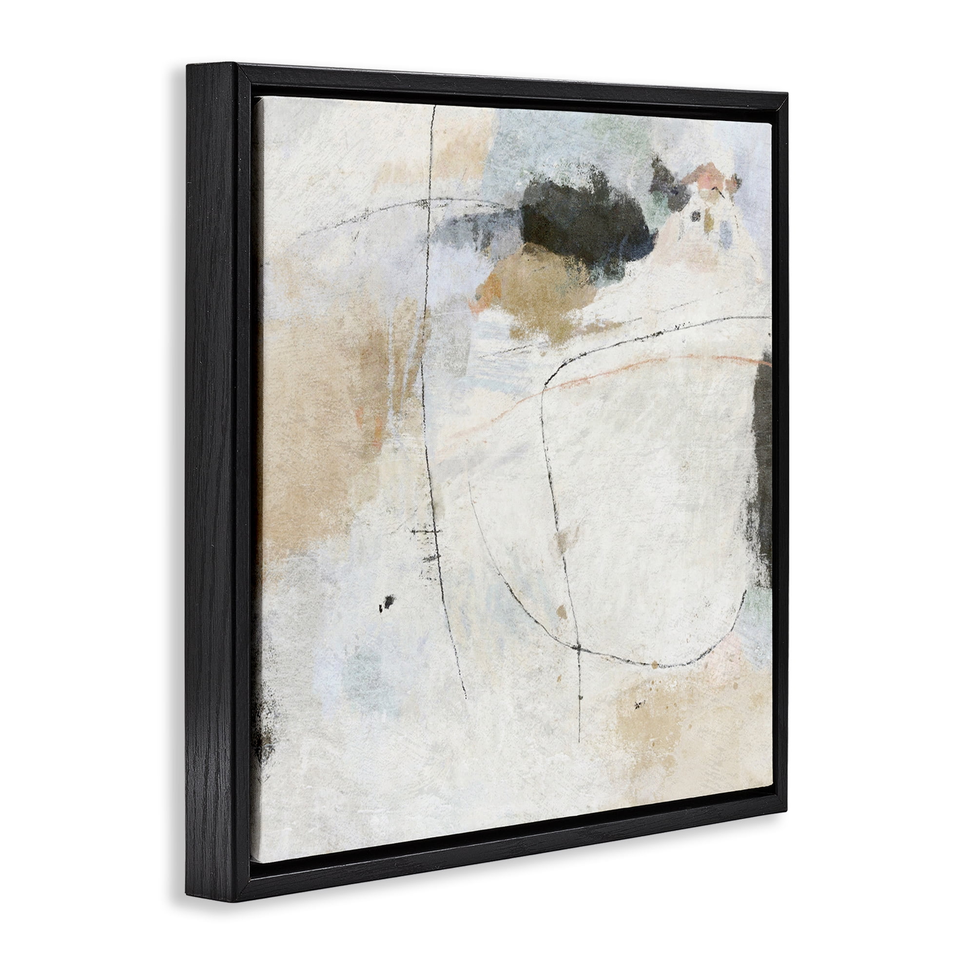 Stupell Industries Neutral Abstract Pattern Abstract Painting Black Floater Framed Canvas Art Print Wall Art, 25 x 25