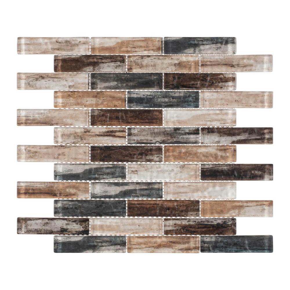 Giovan Desmond Brown 1-in. x 4-in. Brick Joint Matte Glass Mosaic Wall and Floor Tile