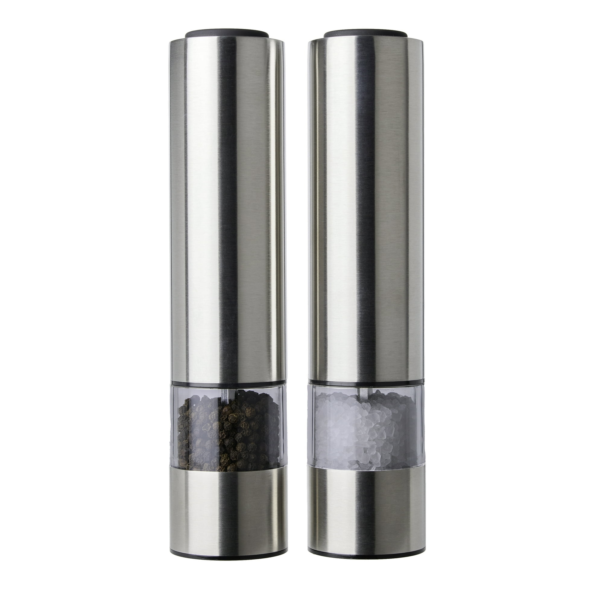 (2 pack) Kamenstein Battery Operated Stainless Steel Salt and Pepper Grinder Set of Two