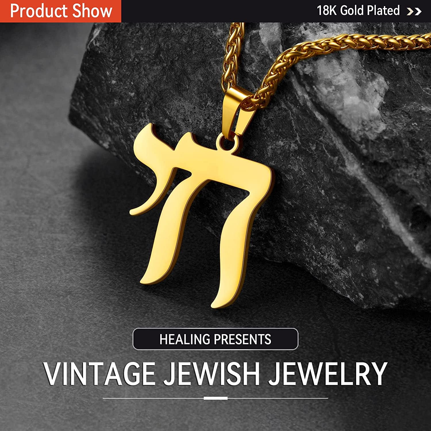 Chai Hebrew Necklace Men Women Jewish Hebrew Pendant Stainless Steel Gold Black with Chain 55 5 cm Customizable Jewish Jewelry for Teen Boy YH Walmart