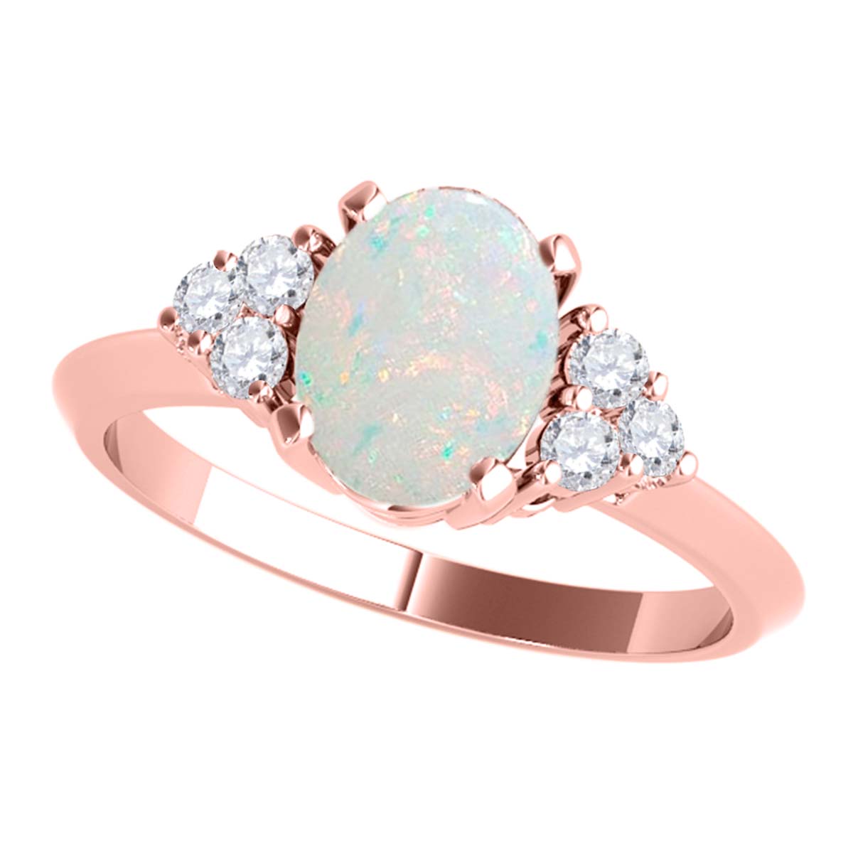 AoneJewelry Opal Gemstone Engagement Rings for Women |10K Rose gold 1.53 carat Gray Color Round Cut Prong Setting Genuine Diamond