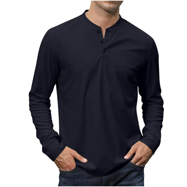 pstuiky camisa de manga larga para hombre, Camiseta deportiva informal de manga larga con botones y cuello en V para hombre camisetas de hombre xl
