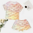 thumbnail image 4 of Mermaid Fish Scales Women's Ruffle Short Sleeve Tops And Shorts Cute Peeps Bunny Pajamas Sets, 4 of 7