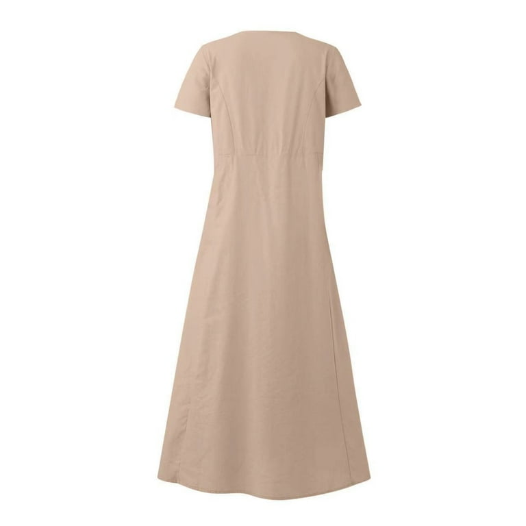 Wedding Guest Dresses for Women Women's Summer Dresses 2025 Cotton Linen  Short Sleeve Dress Crew Neck Loose Casual Tunic Beach Dresses with Pockets  Vestidos Para Fiestas Elegantes - Walmart.com