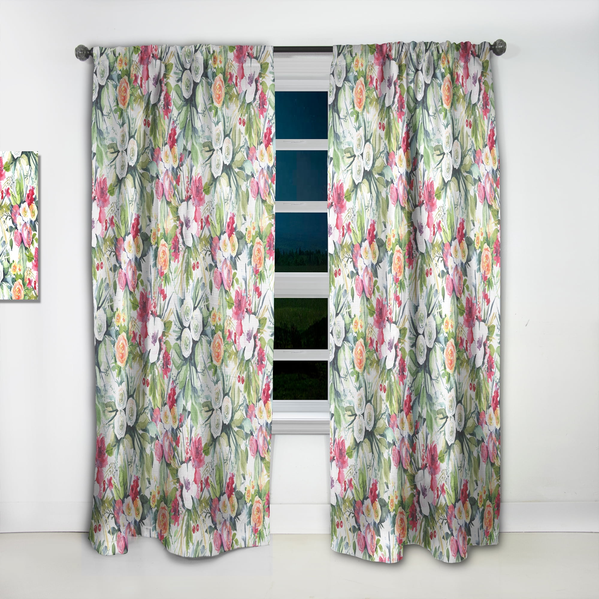 Designart 'Blossom Pink II' Floral Curtain Panel