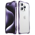 thumbnail image 2 of Dteck Bumper Case for iPhone 15 Pro,Shockproof Aluminum Metal Bumper Frame with Transparent Carbon Fiber Back Sticker and Camera Lens Protector, Purple, 2 of 9