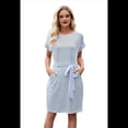 thumbnail image 1 of Vestido Camisero de Verano A Rayas de Corta para Mujer, Informal, con Lazo en la Cintura y Bolsillos, Azul , Talla L, 1 of 9