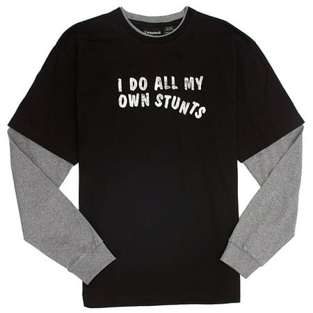 No Boundaries - Men's "I Do My Own Stunts" Layered Graphic Tee