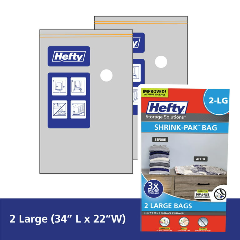 Hefty Shrink-Pak Compression Bags, 2 Large Bags, 1 Hand Pump