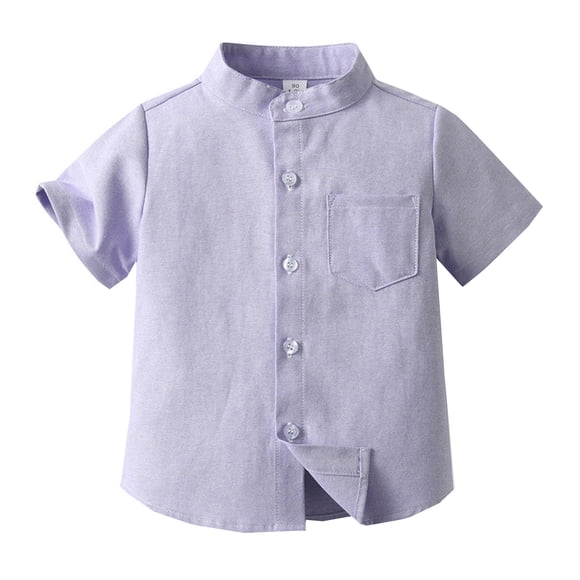 TIWEKE Chemise d'Anniversaire Garçon, Chemise à Manches Courtes Garçon Printemps Été Couleur Unie Cardigan en Coton Simple Chemise pour Enfants, Polo Garçon pour 11-12 Ans, Violet