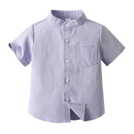 

IOEWTUOP Spring Summer Boys Short Sleeved Shirt Solid Color Single Breasted Cotton Cardigan Children s Shirt