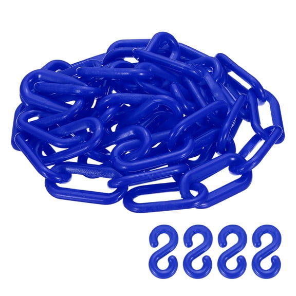 Uxcell Barrier Chain, (6.5ft 1" Dia., Blue), Plastic Safety Chain Links with S Hooks for Crowd Control Queue Line Parking Lot Fence Gate Concert Construction Site Decoration
