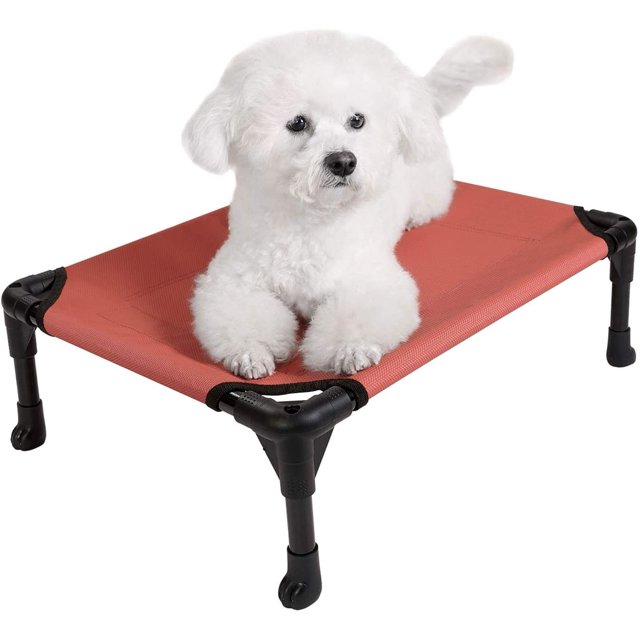 Elevated Dog Bed, Portable Raised Pet Cot with Washable & Breathable Mesh, No-Slip Rubber Feet for Indoor & Outdoor Use, Small, Orange Red