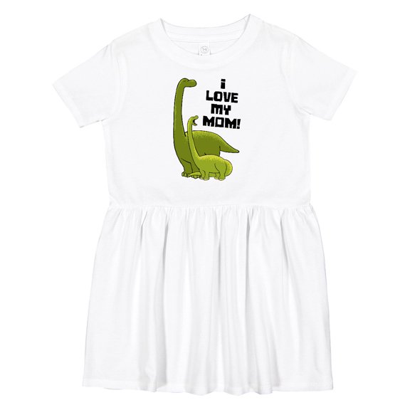 Inktastic I Love My Mom with Baby and Mommy Brontosaurus Girls Toddler Dress