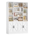 thumbnail image 6 of Hiphuta 75" Tall Modern Bookcases with 2 Double Door Cabinet, 47"Wide Wooden Storage Bookshelf for Living Room Home Office Entryway, White, 6 of 7