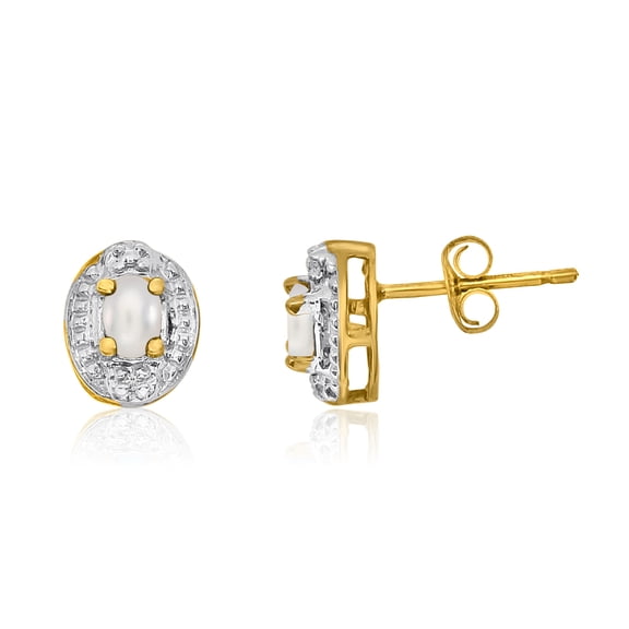 14k Yellow Gold Freshwater Cultured Pearl Earrings with Diamonds