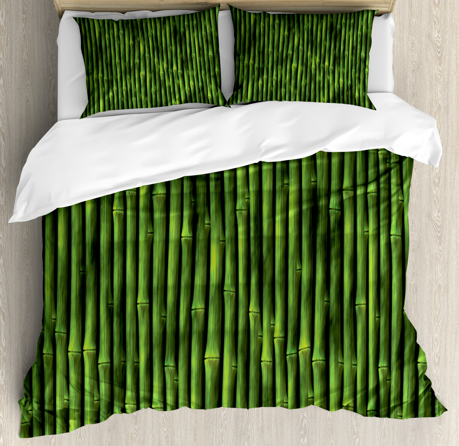 Bamboo Queen Size Duvet Cover Set, Bamboo Stems Pattern Tropical Nature Inspired Background