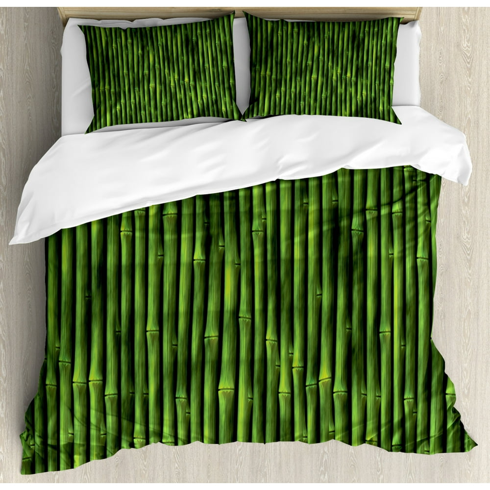 Bamboo Duvet Cover Set, Bamboo Stems Pattern Tropical Nature Inspired