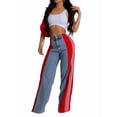 thumbnail image 3 of Women'S Patchwork High Waist Wide Leg Jeans Color Block Denim Straight Leg Trendy Trousers Blue Denim & Red M, 3 of 9