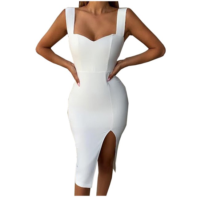 Vestido de fiesta de lápiz de longitud media con cuello en V ajustado sexy de verano informal para mujer Pompotops ghjkhdj6854