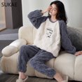thumbnail image 3 of SUKAE-Conjunto de Pijama de terciopelo chino para mujer, ropa de dormir supergruesa, elegante, coreana, de peluche, térmica, 3 of 5