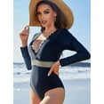 thumbnail image 4 of Charmo V Neck Rash Guard for Women One Piece Bathing Suits Tummy Control Long Sleeves Monikini Swimsuit, 4 of 6