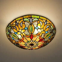 Vinplus Tiffany 3 Light Flush Mount Ceiling Light 16" White Finish with Tiffany Glass