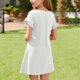 thumbnail image 4 of Vestido de manga corta con cuello redondo de color liso para niñas de medianas y grandes, informal, cómodo y de poliéster., 4 of 8