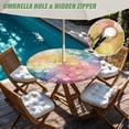 thumbnail image 3 of Watercolor Flower Round Patio Table Cover with Umbrella Hole Foldable Fitted Round Tablecloth with Elastic Outdoor Table Cloth Waterproof for Holiday Barbecue Birthday Party, 3 of 6