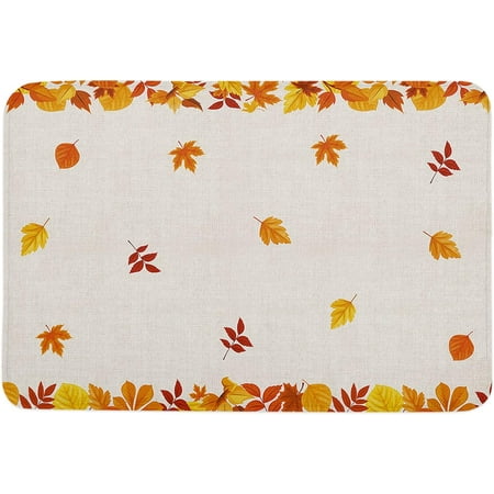 

Autumn Indoor Door Mat Entryway Rug Anti-Skid Doormat Decorative Absorbent Washable Floor Mat for House Patio High Traffic Areas Decorch Thanksgiving Day Rustic Texture Maple Leaves 24x16 Inch