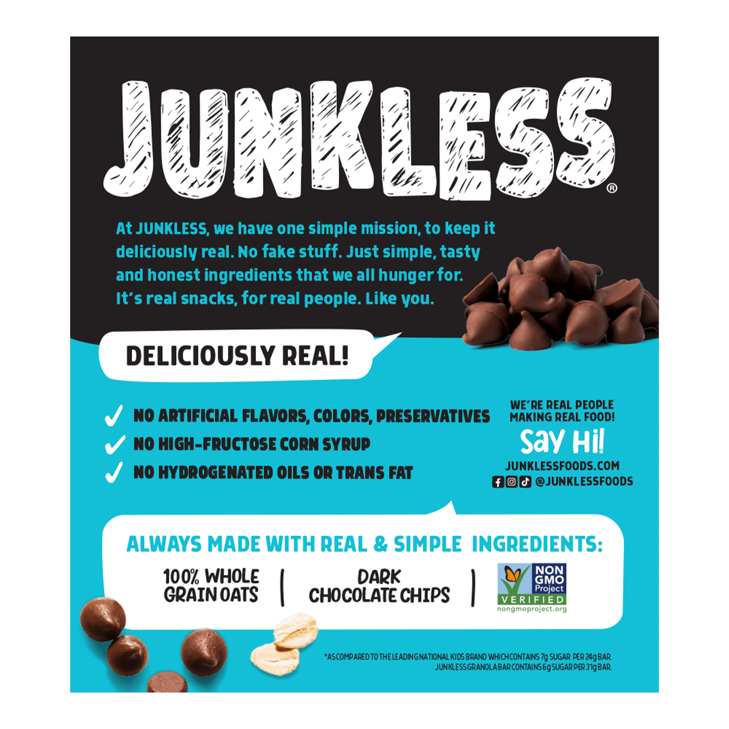(4 pack) Junkless Chewy Chocolate Chip Granola Snack Bars, 1.1 oz, 8 Count