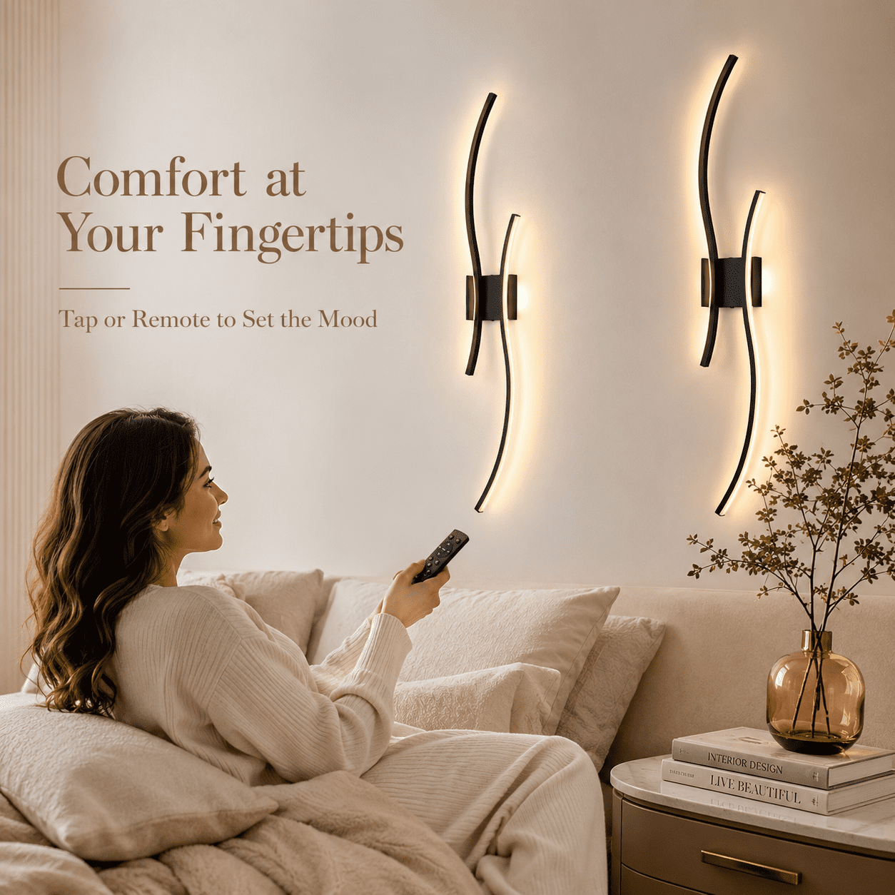 Laybasic 39.3" Large Battery Operated Wireless Wall Sconces Set of 2, Black Modern Rechargeable Wall Light with Remote, 3CCT Dimmable Wireless Wall Lamp for Living Room Bedroom Hallway
