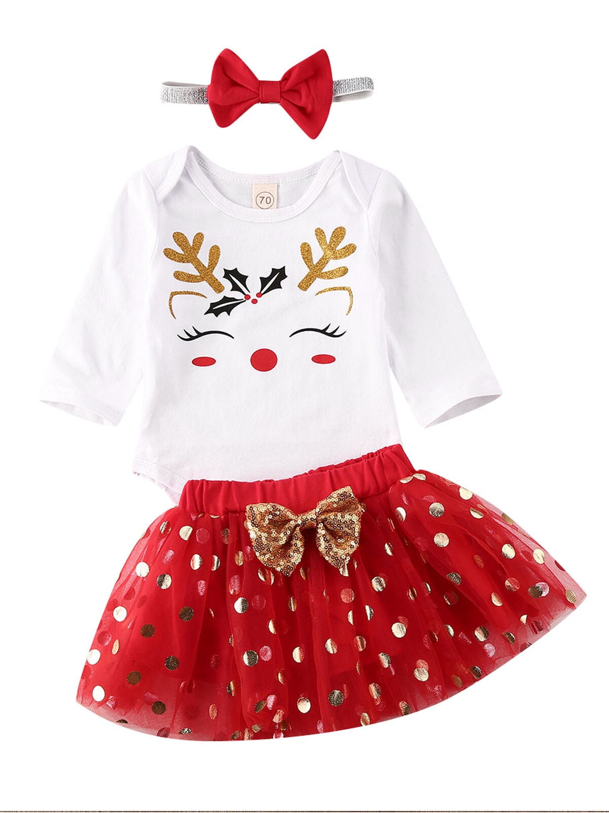 US Girls Baby Christmas Outfits Tops Polka Dot Pants Tutu Skirt Party Costumes