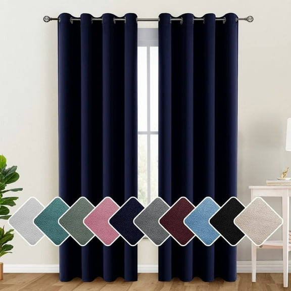 Lux Decor Collection Blackout Curtains for Bedroom, Set of 2 Curtains for Living Room, Thermal Insulated Blackout Curtains - 42"x84" - Navy Blue