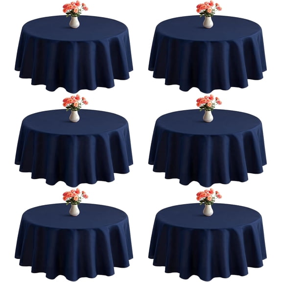6 Pack Round Tablecloths 90 Inch Polyester Table Cloth for 30-60 Inch Tables, Stain and Wrinkle Resistant Washable Fabric Table Cover for Wedding, Party, Reception, Banquet, Navy Blue
