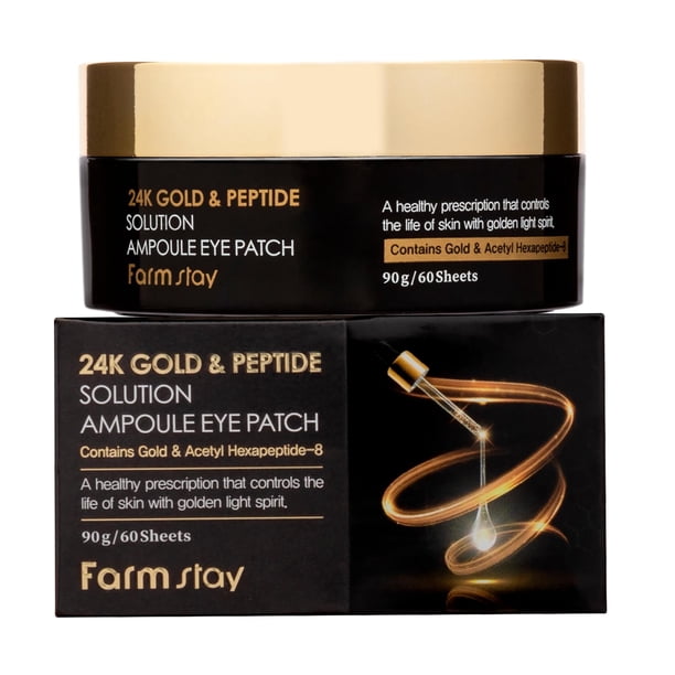 Parche para ojos en ampolla Perfect de oro de 24 quilates y péptidos de FarmStay para mujeres: 60 parches para ojos