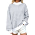 thumbnail image 3 of Qiggri Women's Oversized Striped Mock Neck Sweatshirt Soft Knit Long Sleeve Pullover Shirt Stylish Casual Fall Winter Lounge Daily Tops XL, 3 of 5