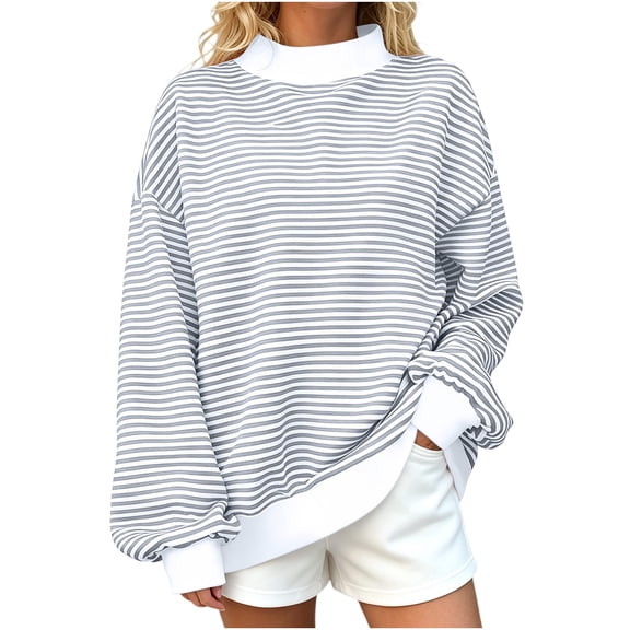 Njagoc3 Plus Size Sweatshirt for Women Striped Turtleneck Long Sleeve Pullover Shirt Fall Winter Lounge Tops