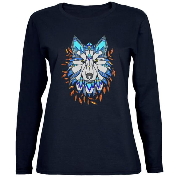 Totem Wolf is my Spirit Animal Womens Long Sleeve T Shirt Navy MD