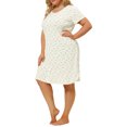 thumbnail image 2 of Camisón de talgrande pamujer Vestido de dormir de cuello redondo de mancorcon patrón elástico blanco 2X, 2 of 7