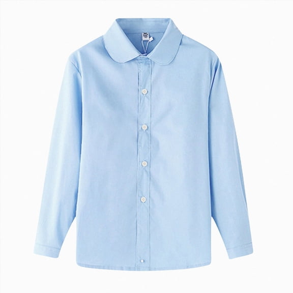 Xyant Boys Girls Long Sleeve Dress Shirts Kids Classic Collared Button-Down Shirt School Uniform Shirts (Blue,6-7 Years)