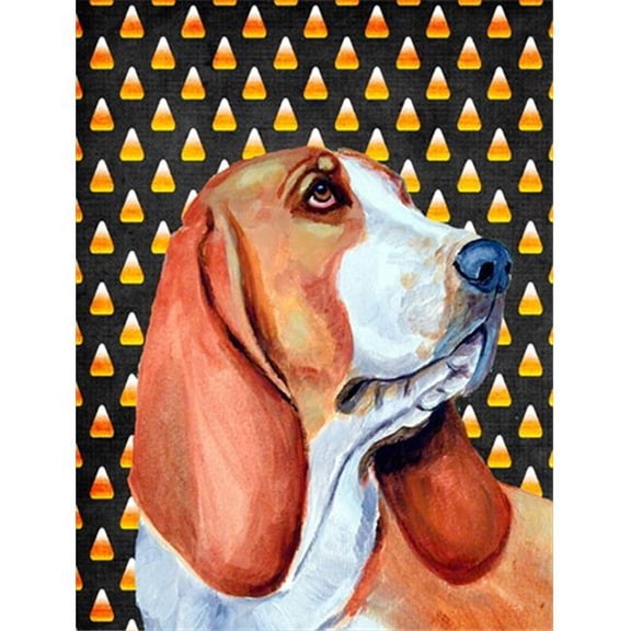 11 x 15 in. Basset Hound Candy Corn Halloween Portrait Garden Size Flag