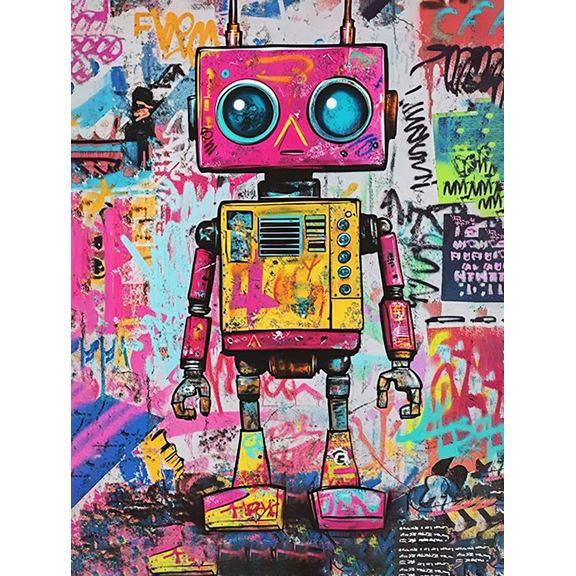 Colorful Graffiti Robot Wall Art/Canvas Print, Suitable for Living Room, Bedroom, Office, Kitchen, and Dorm Decor